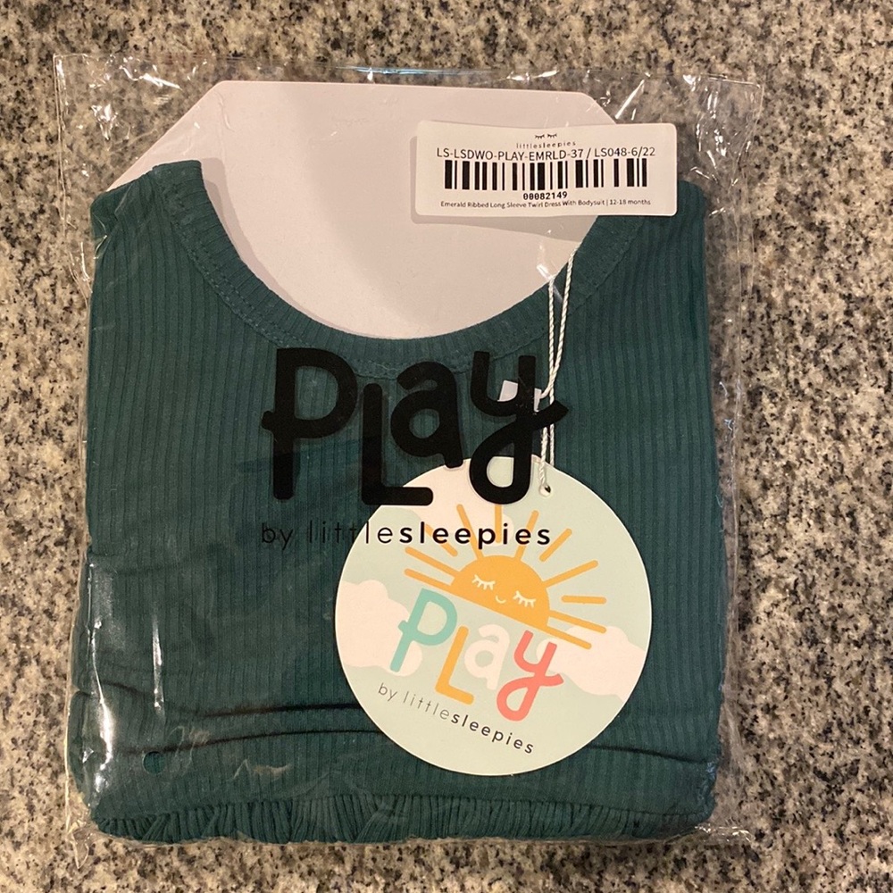 Title Sleepies- EMERALD GREEN ribbed play dress